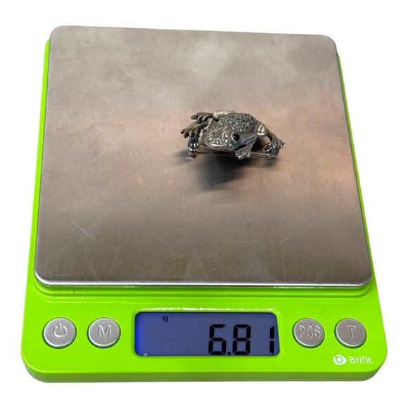 Vintage 925 sterling silver vintage marcasite Frog brooch black gem eyes pin - Picture 6 of 6